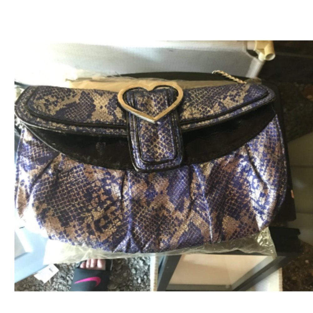 Betsey Johhnsob blue silver snakeskin purse w chain strap